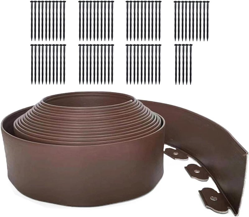 maebeacae 49FT Landscape Edging, 4 in Tall Garden Edging Borders with 75 Spikes,Flexible Lawn Edging Plastic Borders for Garden, Flower Beds, Pavement-Brown - Image 1